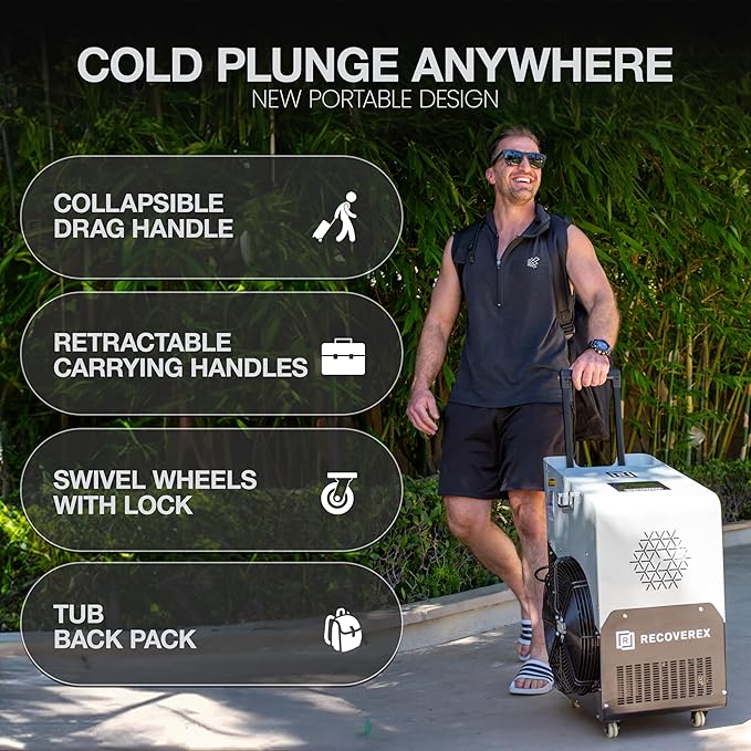 Cold Plunge Tub, 90 Gallon, 0.8 Horsepower – Heavy-Duty Ice Bath Tub for Athletes, Portable Cold Plunge Chiller with Water Treatment Kit, Immersion Therapy, WiFi Control, Backpack & Wheels