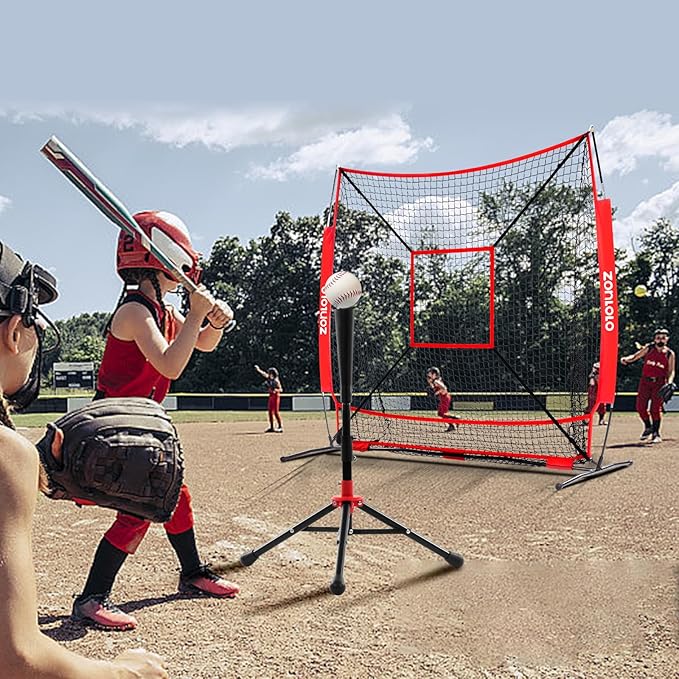 6x6ft Baseball & Softball Net for Hitting,Pitching and Batting, Throwing,Baseball net with Sturdy Bow Frame,Battting Tee,Strike Zone, Middle Size,Suitable for Kids!