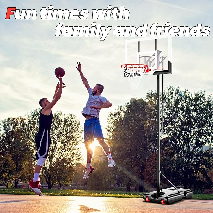 Basketball Hoop 44 Inch Backboard Protable Basketball Hoop Outdoor, 4.8-10ft Height Adjustable Basketball Goal System for Kids Youth Adults Play in Backyard/Courts/Indoor