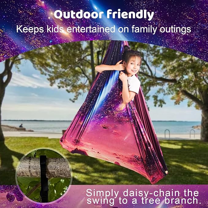 Double Layer Sensory Swing for Kids & Adults Holds up to 300lbs Indoor and Outdoor Therapy Cuddle Swing with 360° Swivel Hanger Kit Adjustable with Aspergers Autism ADHD (Fantasy Pink)