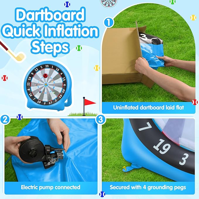 6FT Inflatable Dartboard, Giant Kick Darts Soccer Darts Golf & Throw Dart with Air Pump, Giant Outdoor Games, Blow up Soccer Dart for Yard Party Large Dartboard for Kids & Adults 20+Games