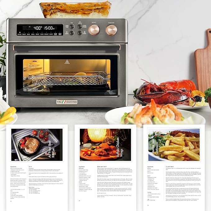 Infrared Heating Air Fryer Toaster Oven, Extra Large Countertop Convection Oven 10-in-1 Combo, 6-Slice Toast, Enamel Baking Pan Easy Clean with Recipe Book, Black Matte Stainless Steel