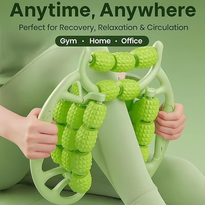 Deep Tissue Massage Roller for Legs Leg Massager Roller Thigh Massager PP 18-Wheel 9.45x10.24x4.33in Pink/Green for Home Fitness Muscle Recovery Men Women (18Wheels,Green)