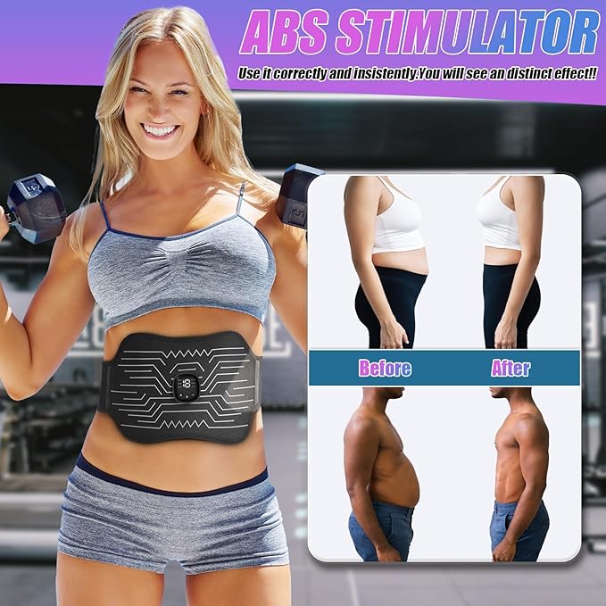 FDA Cleared - Abs Stimulator Muscle Toner, EMS Muscle Stimulator, Fitness Belt Ab Workout Equipment Black White