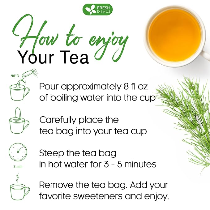 FreshDrinkUS, Premium 55 Horsetail Leaf Tea Bags, 100% Natural & Pure from Horsetail Loose Leaves Herbal Tea. Made with Natural Material Tea Bags. No Sugar, No Caffeine, No Gluten, Vegan.