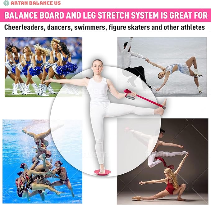 Dance, Cheerleading and Figureskating Trainer Stretching and Balance, 2 Pc. Set, Stretching, Disc Core Board and Flexibility Equipment Strap for Dance, Gymnastics, Turning, Stunt