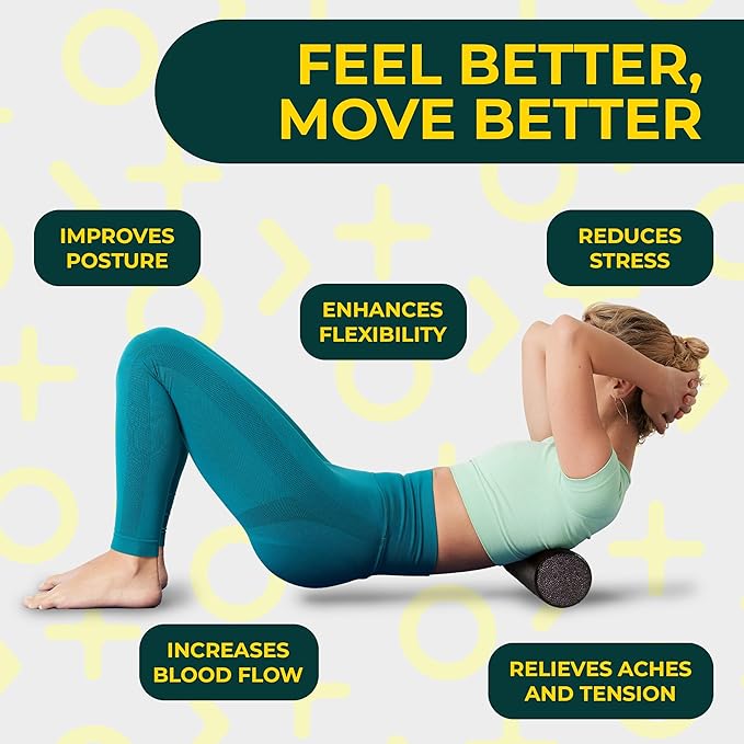 Yoga Foam Roller for Physical Therapy & Exercise – Firm Back Roller for Back Pain, Legs, and Shoulders, 12in x 4in Travel Size – Deep Tissue Massage for Myofascial Release