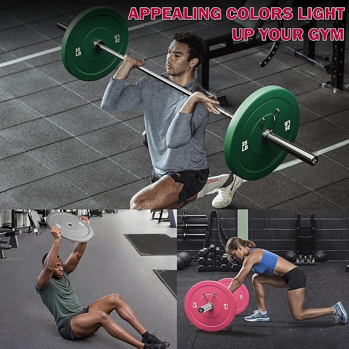 Colored Bumper Weight Plates Olympic Weight Plate Set 2-Inch, 10/15/25 lb Rubber Weight Plates Set for Strength Training Home Gym, Barbell Weights Plates for Heavy Weight Lifting