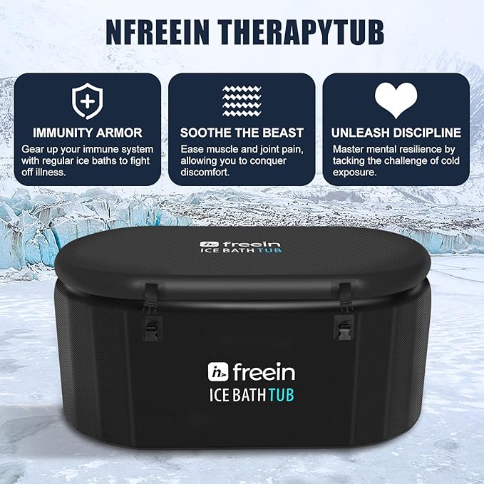 Freein Ice Bath Tub For Athletes Water Chiller Compatible Cold Plunge Outdoor, Portable, Foldable Cold Plunge Tub for Adults 52"x28"x24" Inflatable Recovery PRO