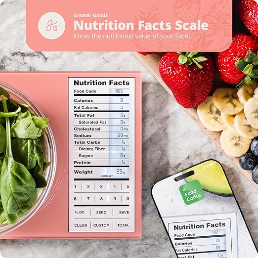 Greater Goods Nutrition Scale with Food Grade Glass, Perfect for Calorie Counting, Meal Prep, and Weight Loss (Coral Pink)