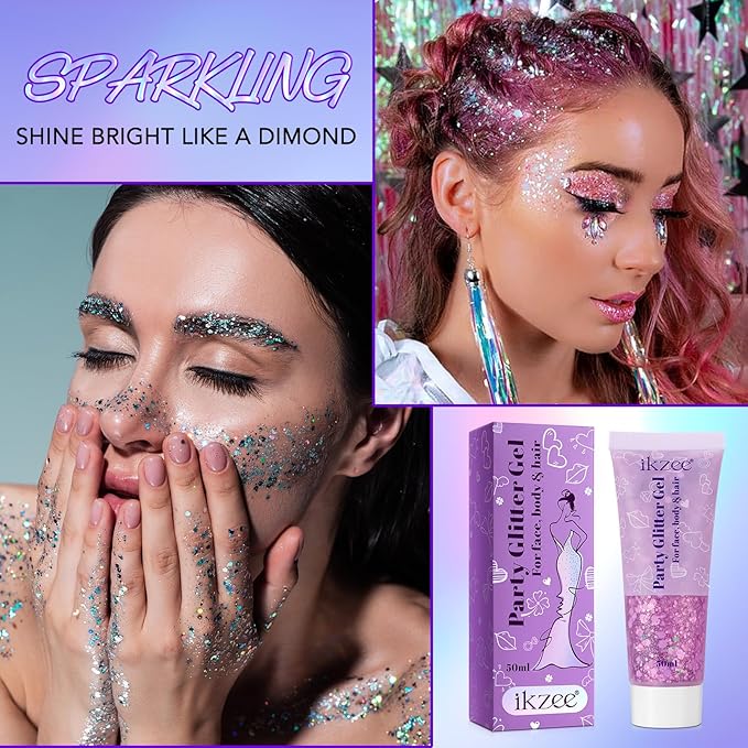 6Pcs Body Glitter for Women - Holiday Glitter Gel for Face &Body & Hair & Nail DIY|Hair Glitter Gel Create A Stunning Visual Feast |Multiple Purpose Body Glitter Gell Long Lasting Mermaid Series Set