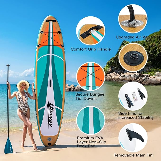 Inflatable Stand Up Paddle Board: Uboway Inflatable Kayak Paddle Board with Premium SUP Accessories, Non-Slip Comfort Deck with Backpack, Bonus Dry Bag & Hand Pump, Sup Board for Yoga Fishing Surf