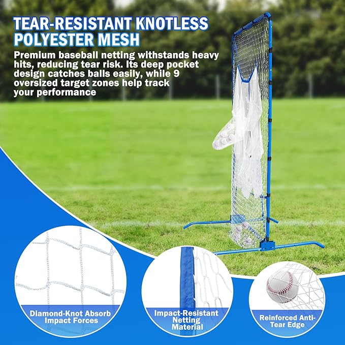 6FT Baseball Pitching net, 9-Pocket Pitcher Net with Strike Zone, Adjustable Height Target Throwing Trainer, Baseball Softball Practice Net with Carry Bag for Beginners/Professionals Outdoor Indoor