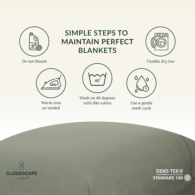 Cloud Scape Linen Herringbone Cotton Throw Blanket for Couch, Bed,Sofa, Home Decor, Soft, Lightweight, All-Season Bed Blanket, 50 x 70, Olive Green