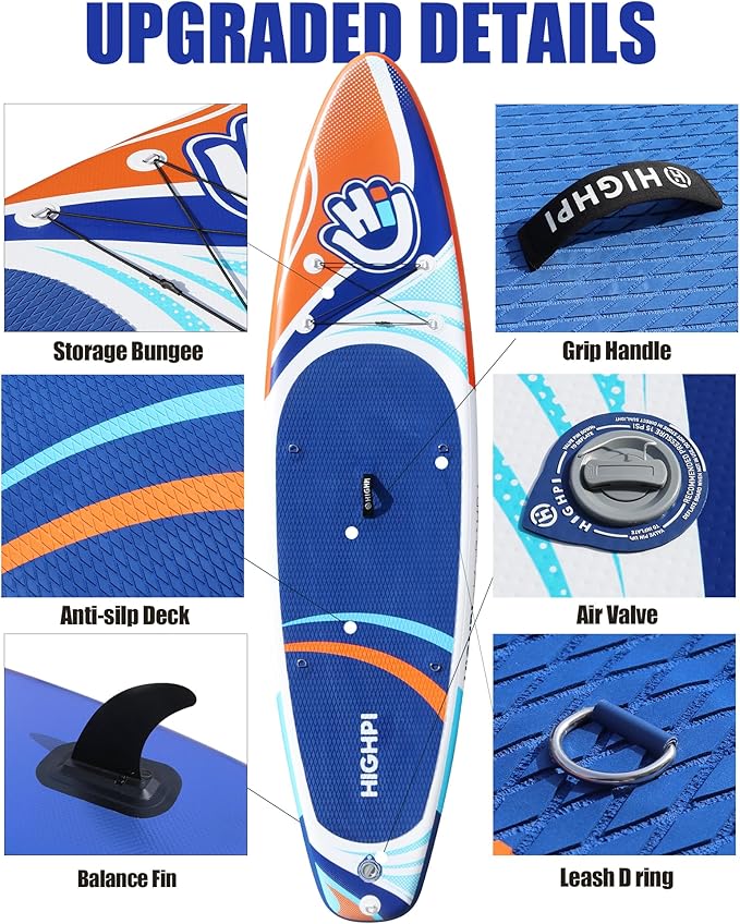 Highpi Inflatable Stand Up Paddle Board for Youth and Adults – Wide Sup with Premium Accessories, Blow Up Paddleboard for Surfing, Fishing, Yoga & More
