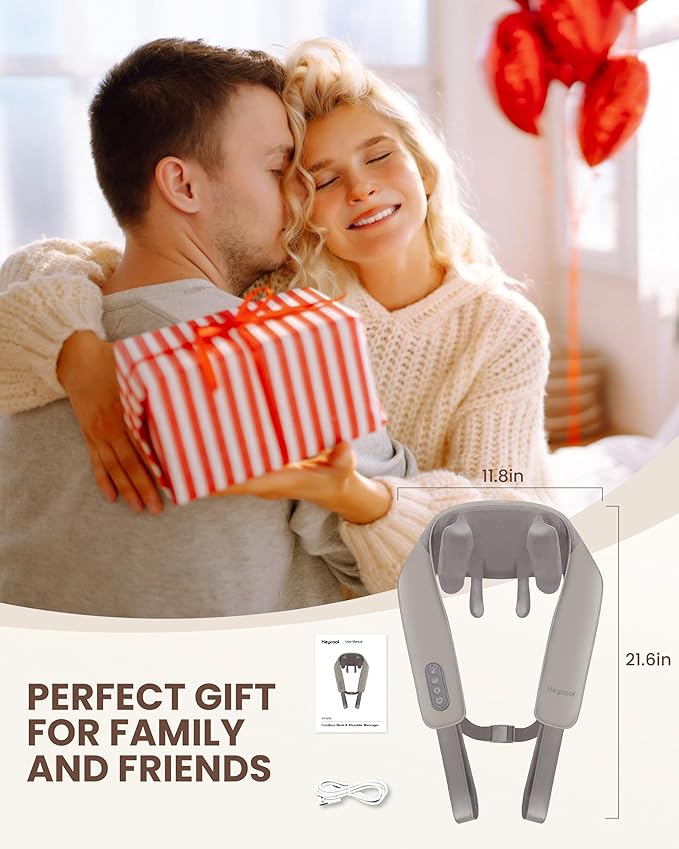 Cordless Neck Massager with Heat, 4D Deep Kneading Neck Shoulder Massager for Pain, Wireless Shiatsu Back Massager Pillow, Gifts for Men, Women Rechargeable