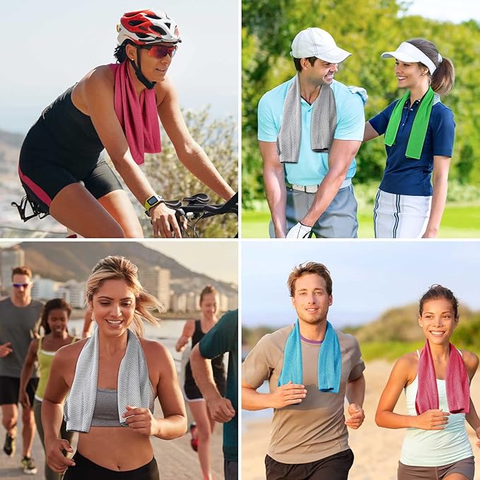 Shellwei 80 Pcs Cooling Towel Bulk 40 x 12 Inch Double Layer Microfiber Chilly Cold Towel for Neck Gym Yoga Running Workout Sports(Rose Red, Light Blue, Green, White)