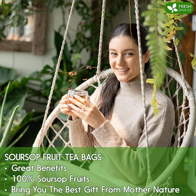 FreshDrinkUS, 40 Premium Soursop Graviola Fruit Tea Bags, 100% Natural and Pure from Soursop Fruits, Made With Natural Materials-Corn Fiber Tea Bag, Sugar/Caffeine/Gluten Free, Hoja Guanabana Tea