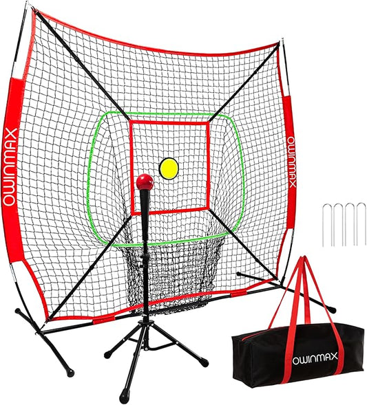 6x6FT Baseball Net, Baseball & Softball Training net with Batting Tee, Strike Zone & Circular Target and Weighted Ball, Portable Design with Compact Storage,Great for Kids