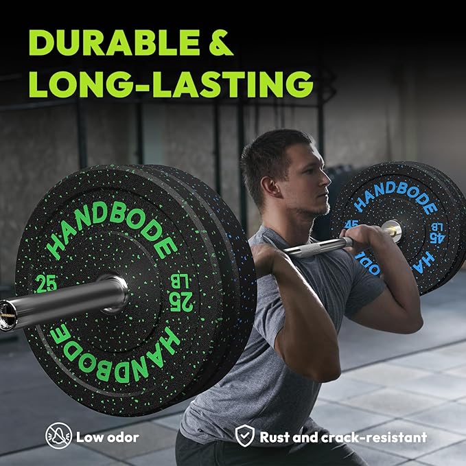 Colored Bumper Weight Plates Olympic Weight Plate Set 2-Inch, 10/15/20/25/35/45/55 lb Barbell Weight Plates Set for Home Gym, Rubber Strength Training Weights Plates for Weight Lifting