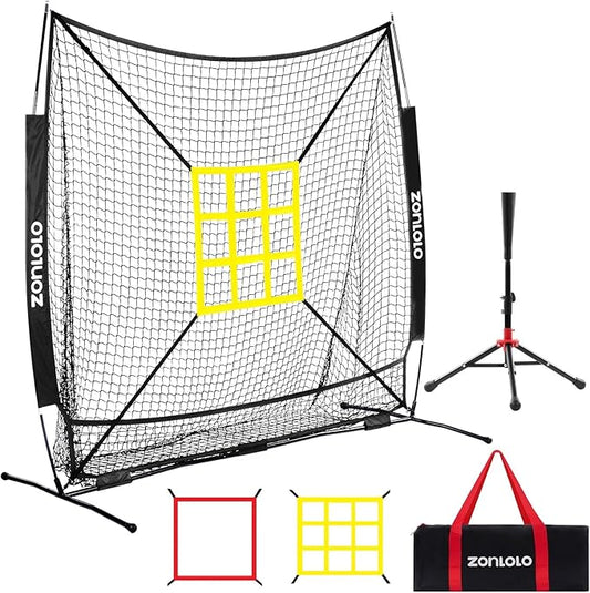 6x6ft Baseball & Softball Net for Hitting,Pitching and Batting, Throwing,Baseball net with Sturdy Bow Frame,Battting Tee,Strike Zone, Middle Size,Suitable for Kids!