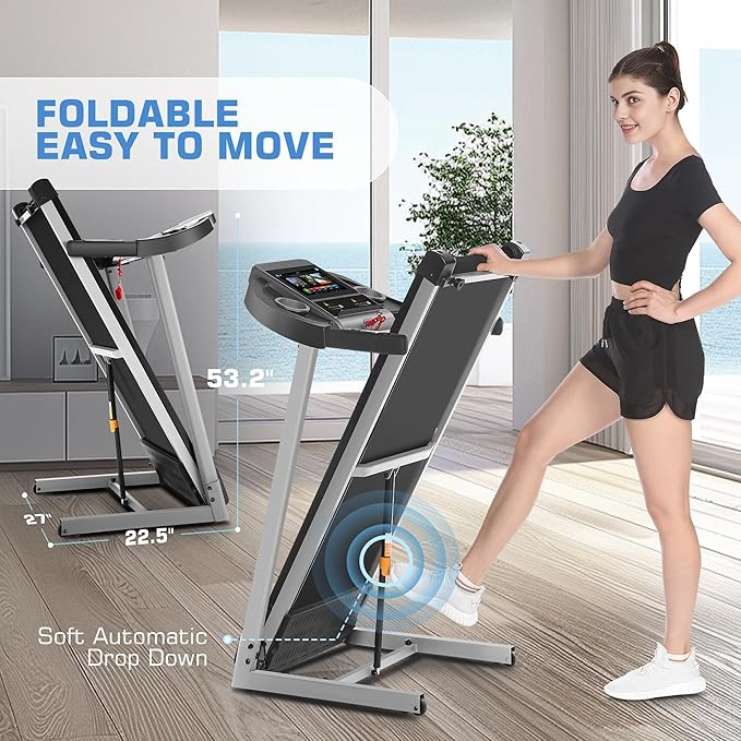 SYTIRY Incline Treadmills for Home with TV Screen and WiFi, 3.25HP Smart Walking Pad Treadmill with Incline, Heavy Duty Foldable Electric Running Machine with 10” Touchscreen, 3D Virtual Sports Scenes