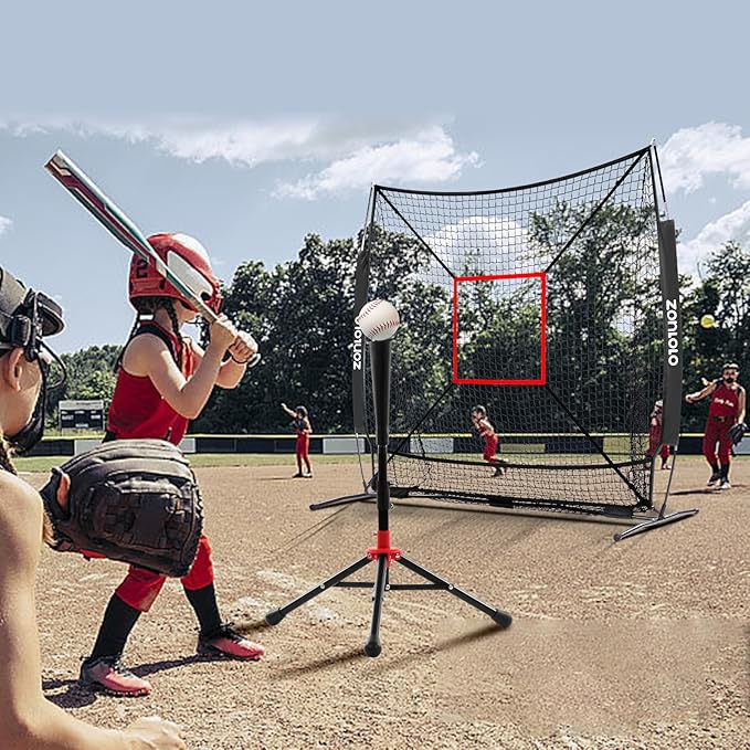 6x6ft Baseball & Softball Net for Hitting,Pitching and Batting, Throwing,Baseball net with Sturdy Bow Frame,Battting Tee,Strike Zone, Middle Size,Suitable for Kids!
