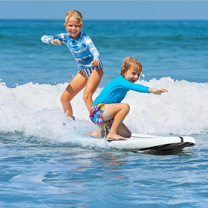 FLOWBOARD Surfboard Softboard Foam - Include (3) Fins 6’ Foot Leash and (2) Wood Stringers Inside Board Availalable in 6' and 7' Short Board and 8' Longboard