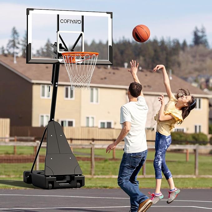 Basketball Hoop Outdoor with 44/54 Inch Shatterproof Backboard, 5.25-10FT Height Portable Basketball Hoop with Sandbag, Adjustable Basketball Goal System