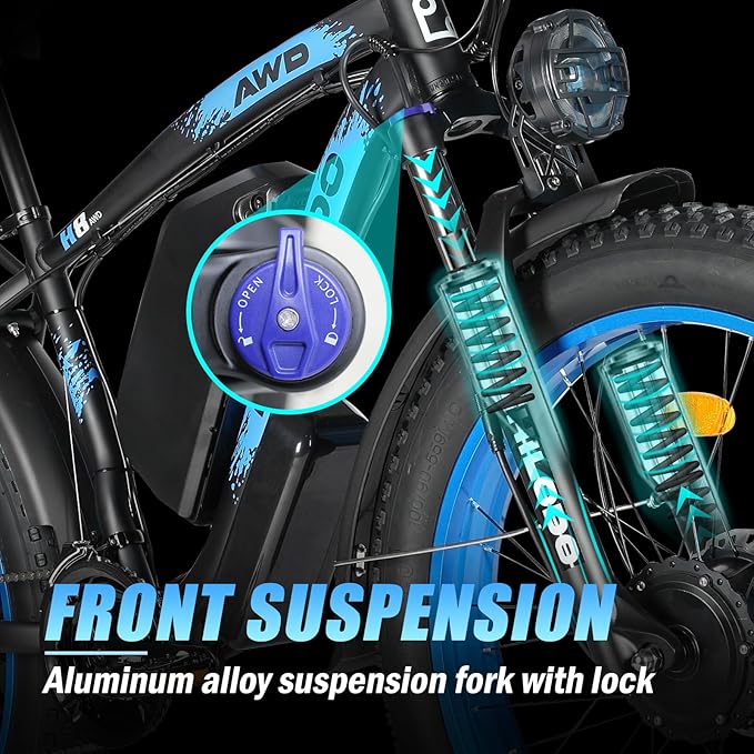 60V 26AH Battery Electric Bike,5000W Dual Motor Ebikes for Adults,Full Suspension Electric Bicycle,26x4 Fat Tires for All Terrain Dirt Bike,21-Speed Gear Electric Mountain Bike