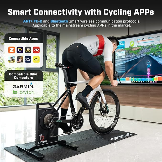CYCPLUS T2H Smart Bike Trainer - 2200W Brushless Motor, 20% Gradient Simulator, BLE/ANT+ Dual Mode, Virtual Shifting Ready, Triple Silent Design with Dual Cooling Fans