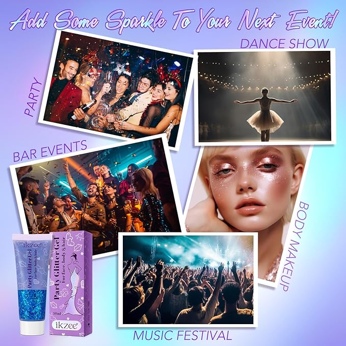 6Pcs Body Glitter for Women - Holiday Glitter Gel for Face &Body & Hair & Nail DIY|Hair Glitter Gel Create A Stunning Visual Feast |Multiple Purpose Body Glitter Gell Long Lasting Mermaid Series Set