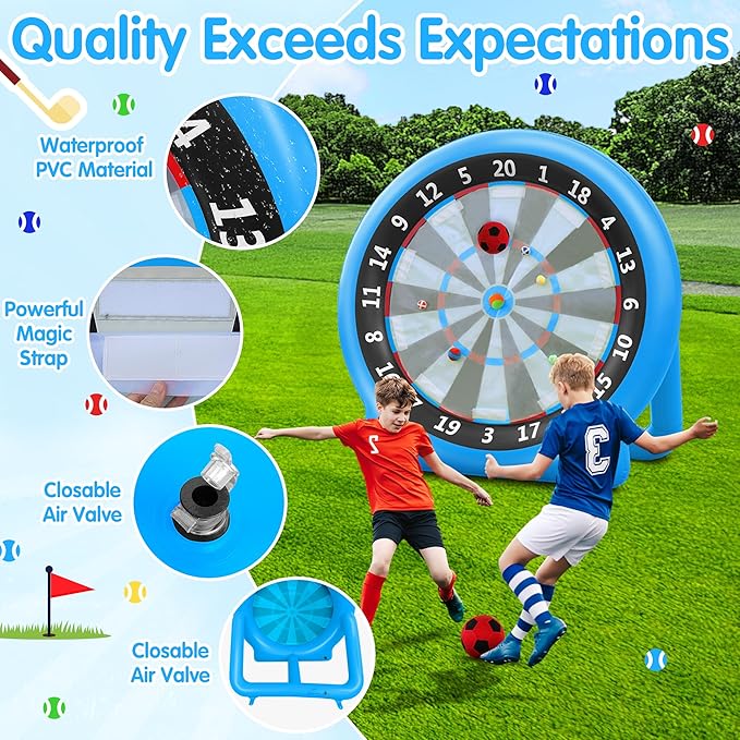 6FT Inflatable Dartboard, Giant Kick Darts Soccer Darts Golf & Throw Dart with Air Pump, Giant Outdoor Games, Blow up Soccer Dart for Yard Party Large Dartboard for Kids & Adults 20+Games