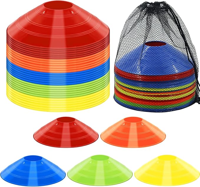 60/30 Pack Soccer Training Cones - Agility Cones with Carry Bag, Sturdy Disc Cones for Sports Training, Soccer, Football, Basketball, Indoor Outdoor Sports, Festive Events, Field Cone Markers