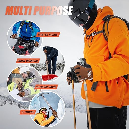 HANDLANDY Winter Insulated Work Gloves, 3M Thinsulate Thermal Water-Resistant Gloves for Men Women Touch Screen, Warm Ski Snowboard Cold Weather Gloves (Brown, X-Large)