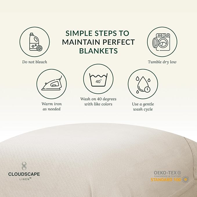 Cloud Scape Linen 100% Cotton Queen Size Blanket, Herringbone Pattern, Lightweight Summer Blanket,Best Gifts for Women, fits Full Size Bed, 92 x 92, Ivory