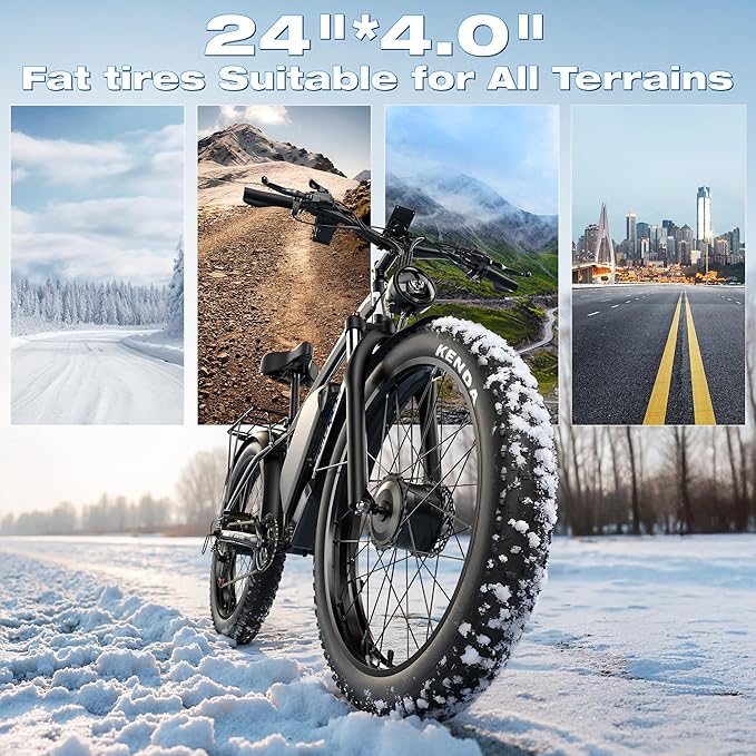 Ebike for Adults Electric, 52V 19.2Ah/32Ah, Peak 2000W/2500W E-Bike, 36/40MPH, 70 Miles/100Miles Long Range, Hydraulic Disc Brake, Off Road Snow Mountain E-Bike, 24"/26" Fat Tire Fast Electric Bicycle