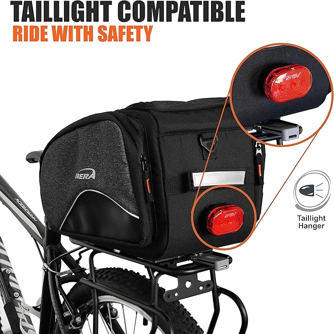 Ibera Bike Bag MIK Expandable Commuter 15-25L - Clip-On bike Bags For Bicycles with Expandable Pannier, Laptop Sleeve & Strap - Reflective Trim & Taillight Ready - Bike Rack Bag ONLY FOR MIK RACKS