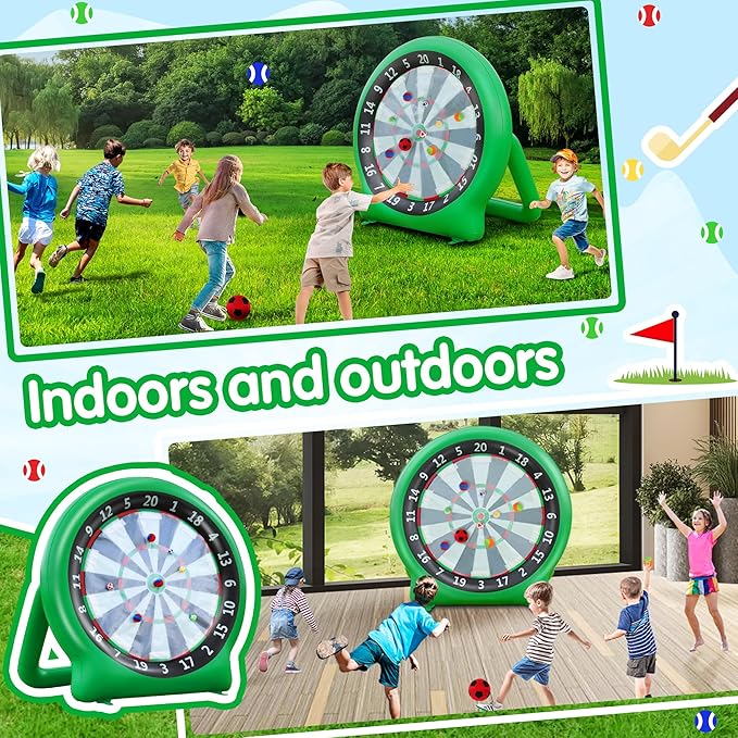 6FT Inflatable Dartboard, Giant Kick Darts Soccer Darts Golf & Throw Dart with Air Pump, Giant Outdoor Games, Blow up Soccer Dart for Yard Party Large Dartboard for Kids & Adults 20+Games