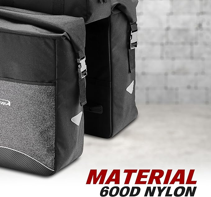 Ibera Bike Bag MIK Panniers 52.7L for Ebikes - Clip-On bike Bags For Bicycles with Built-in Battery Holder & Rain Cover - Water-Resistant Bike Rack Bag with Reflective Trim - ONLY FOR MIK RACKS