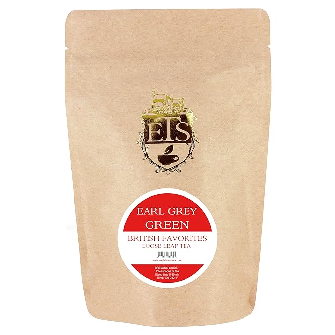 Earl Grey Loose Leaf Green Tea Pouches - 4oz | Natural Bergamot Flavor | Ceylon Gunpowder Tea Blend | Aromatic & Smooth | Hot or Iced Tea Brewing | Caffeine Moderate