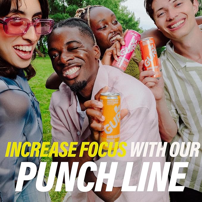 GURU Tropical Punch Organic Energy Drinks, Clean Energy Drink with Plant Based Natural Caffeine from Green Tea + L Theanine, Gluten Free and Vegan, 140MG Caffeine, Healthy Drinks, 12oz (Pack of 24)