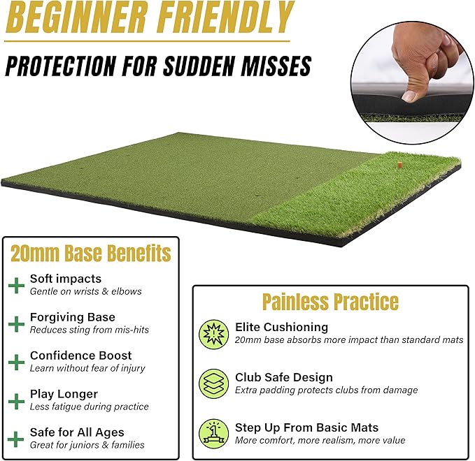 6x4ft Extra Large & 5x4ft Extra Thick Premium Golf Mat | Golf Mats Practice Indoor, Outdoor, or with Simulator/Net | Durable Golf Hitting Mat with Tees