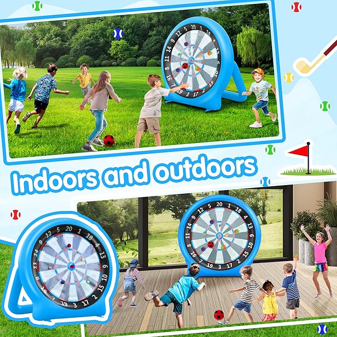 6FT Inflatable Dartboard, Giant Kick Darts Soccer Darts Golf & Throw Dart with Air Pump, Giant Outdoor Games, Blow up Soccer Dart for Yard Party Large Dartboard for Kids & Adults 20+Games