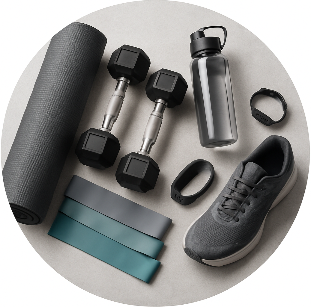 circle photo of fitness gear and make it a real photo
