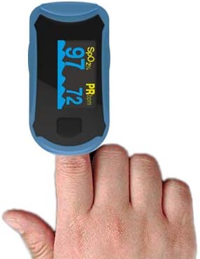 Concord Fingertip Pulse Oximeter with Reversible Display - Blood Oxygen Saturation Monitor with Carrying Case, Batteries and Lanyard - Easy to Use, Accurate SpO2 (Blue - no shock cover)