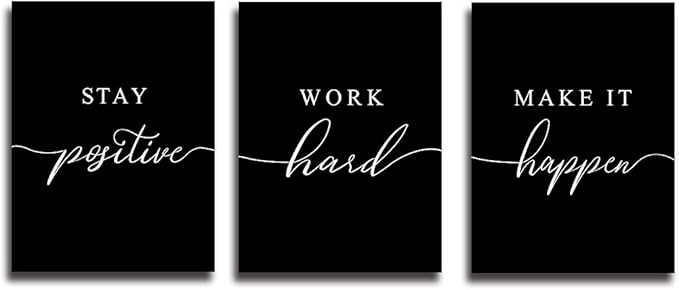 Framed Canvas Wall Art - Motivational Quote Set of 3 Prints, Stay Positive & Inspirational Office Wall Decor (E-3pcs, 12x16in x3pcs)