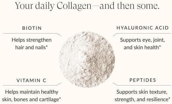 Beam Collagen Powder, Collagen for Women, Collagen with Hyaluronic Acid, Collagen Peptides Type 1 and 3, with Biotin, Grass Fed Bovine, Third-Party Tested, Best for Coffee, Vitamin C, 60 Servings