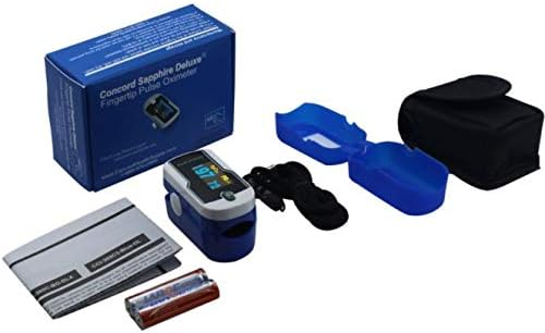 Concord Fingertip Deluxe OLED Pulse Oximeter with 6 way Reversible Display - Blood Oxygen Saturation Monitor with Carrying Case, Batteries and Lanyard - Easy to Use, Accurate SpO2 (Sapphire Blue)