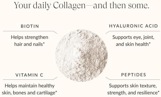 Beam Collagen Powder, Collagen for Women, Collagen with Hyaluronic Acid, Collagen Peptides Type 1 and 3, with Biotin, Grass Fed Bovine, Third-Party Tested, Best for Coffee, Vitamin C, 30 Servings